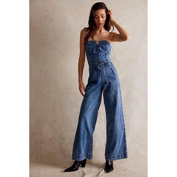 NWT Free People We The Free CRVY Femme Fatale One Piece Jumpsuit Denim Jean 10 - Picture 3 of 15